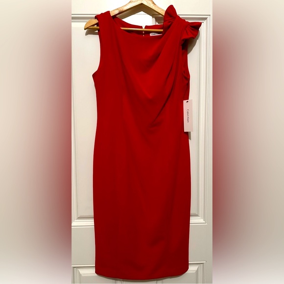 NWT Calvin Klein Women's Bow-Trim Boat-Neck Sheath Dress - Size 8 - Picture 9 of 11